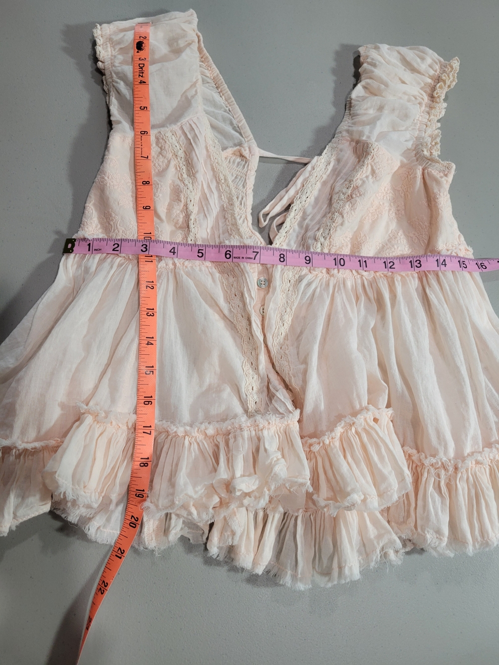 BDG Peach Lace-Trim Smocked Babydoll Top - Picture 5 of 6